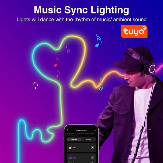 TUYA Neon Rope Light WiFi Neon Strip 12V/24V 84LEDs/M RGBIC Addressable LED Strip with Music Sync Flexible Pixels Strip Lights