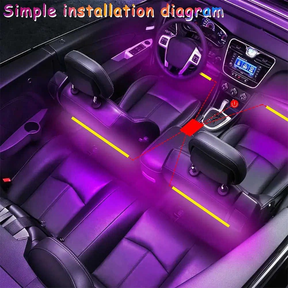 Led Car Interior Ambient Foot Light Strip With Usb Control Auto Remote Decorative Rgb Neon Kit App Music Lamp Back S8p5