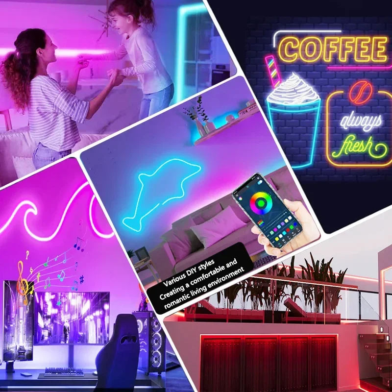 5V RGB Neon Strip Light 1M 2M 3M 5M USB Waterproof Flexible Ribbon Tape Neon Lights With Bluetooth Remote Control For Home Decor