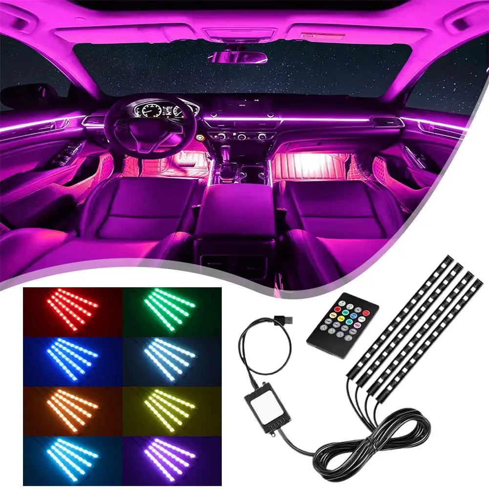 Led Car Interior Ambient Foot Light Strip With Usb Control Auto Remote Decorative Rgb Neon Kit App Music Lamp Back S8p5