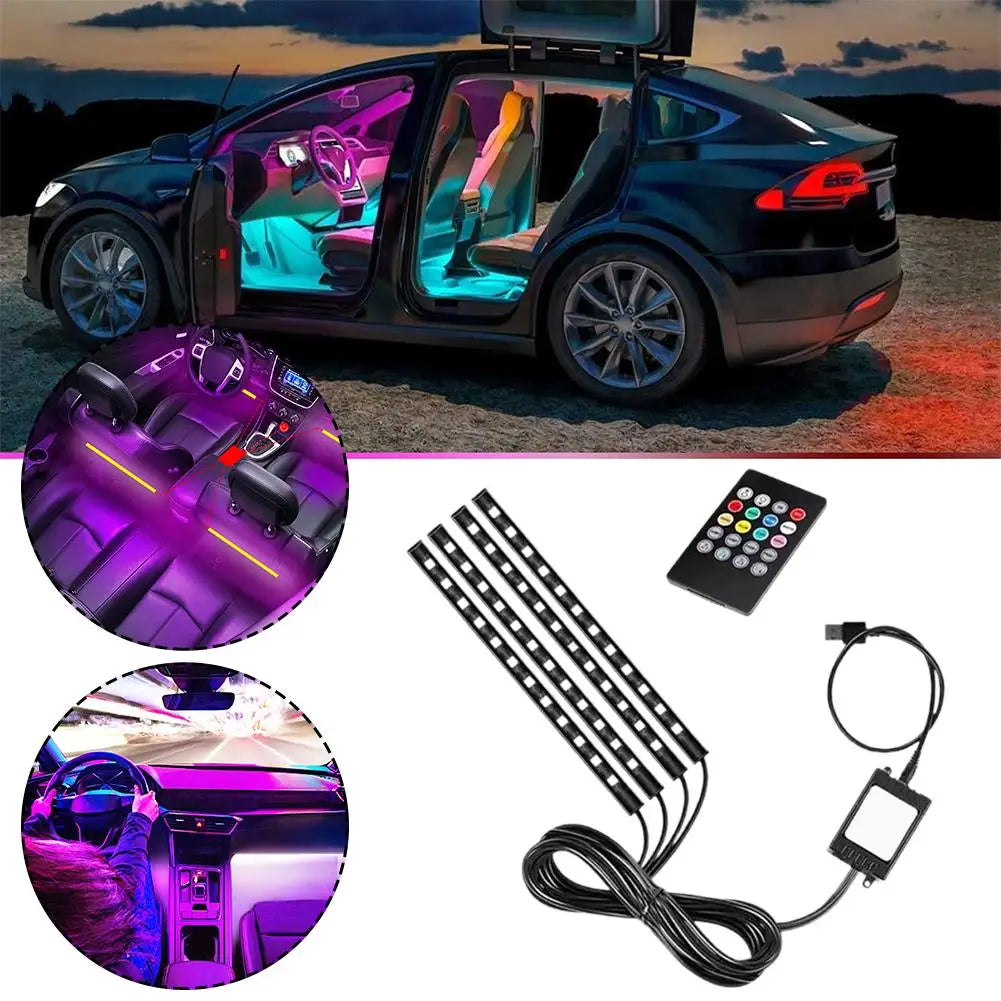 Led Car Interior Ambient Foot Light Strip With Usb Control Auto Remote Decorative Rgb Neon Kit App Music Lamp Back S8p5