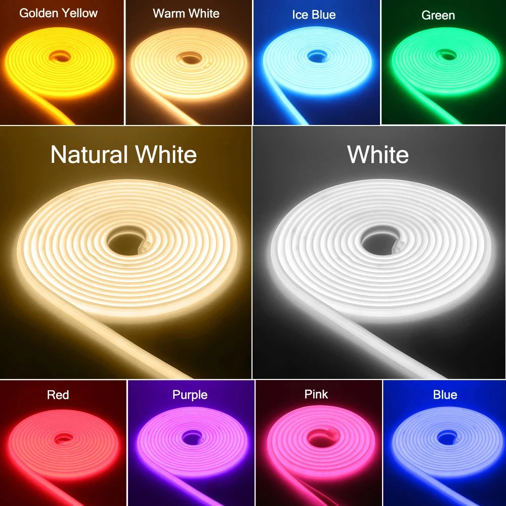 Dimmable COB LED Strip Light 220V EU Plug 288 LEDs/m RA90 Outdoor Neon Flexible Tape White Natural Pink Red for Kitchen Lighting