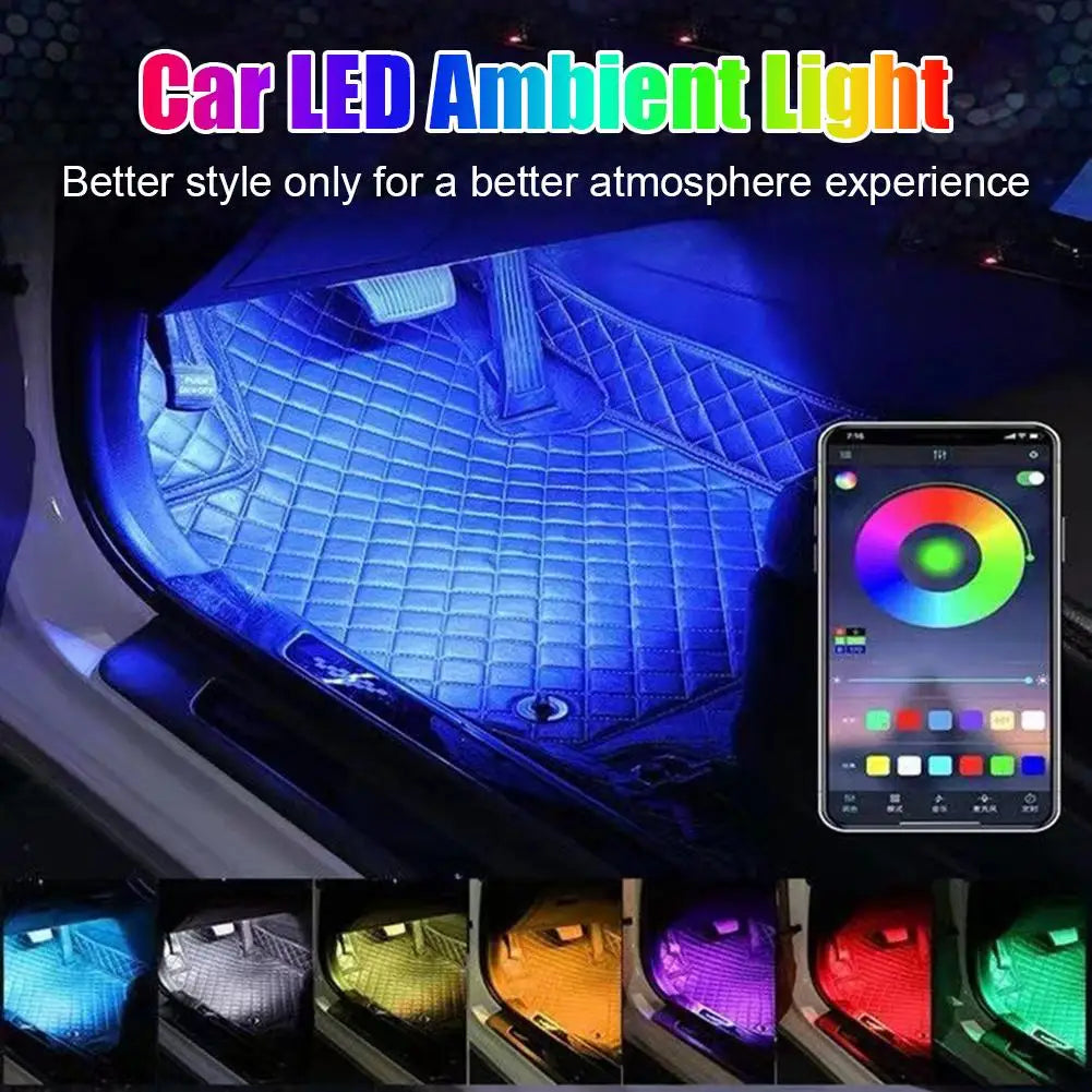 Led Car Interior Ambient Foot Light Strip With Usb Control Auto Remote Decorative Rgb Neon Kit App Music Lamp Back S8p5