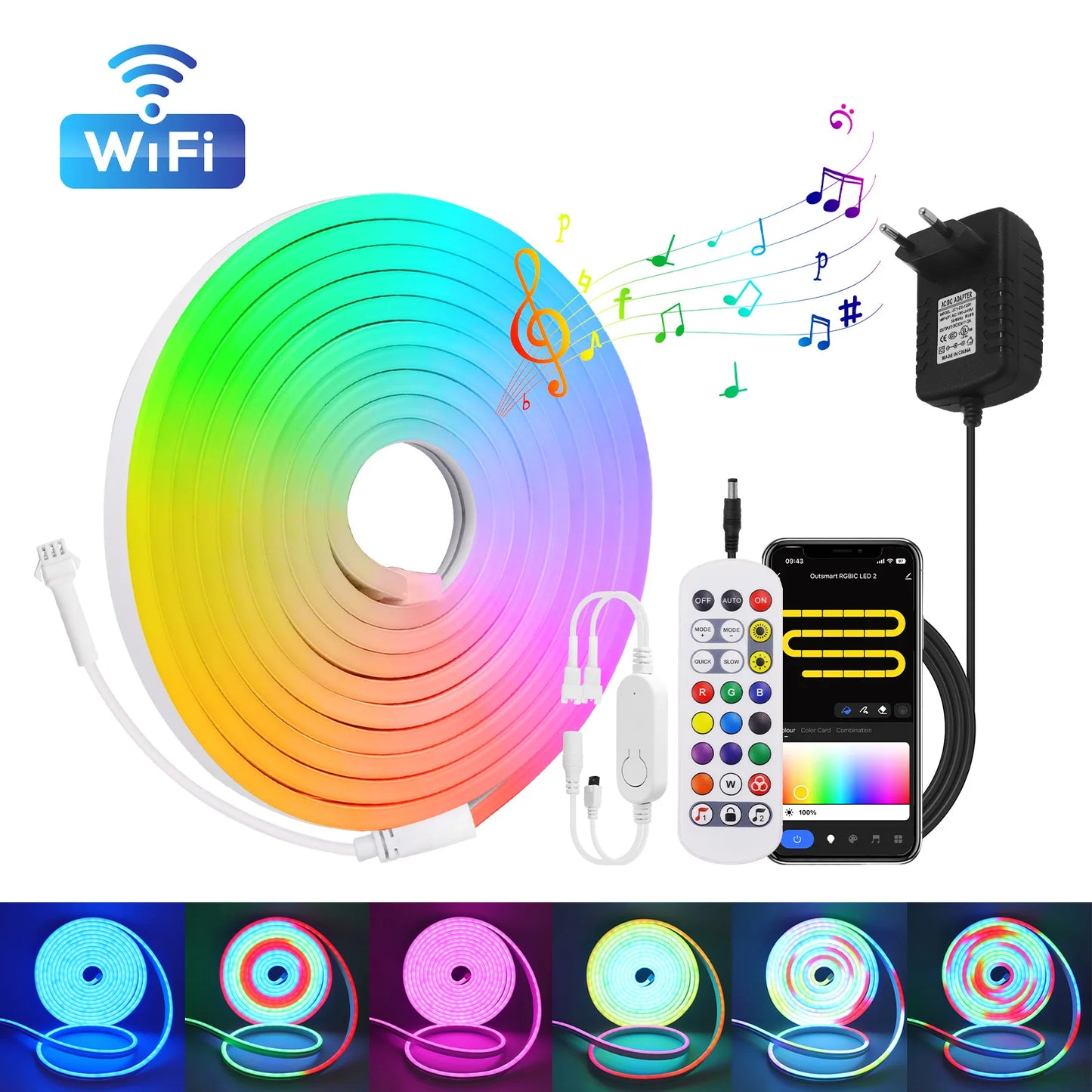 Neon LED Strip Lights RGB WS2811 12/24V 84LEDs/M Silicone Rainbow Neon Rope Light Music Sync RGBIC Dreamcolor Chasing Strip Tape